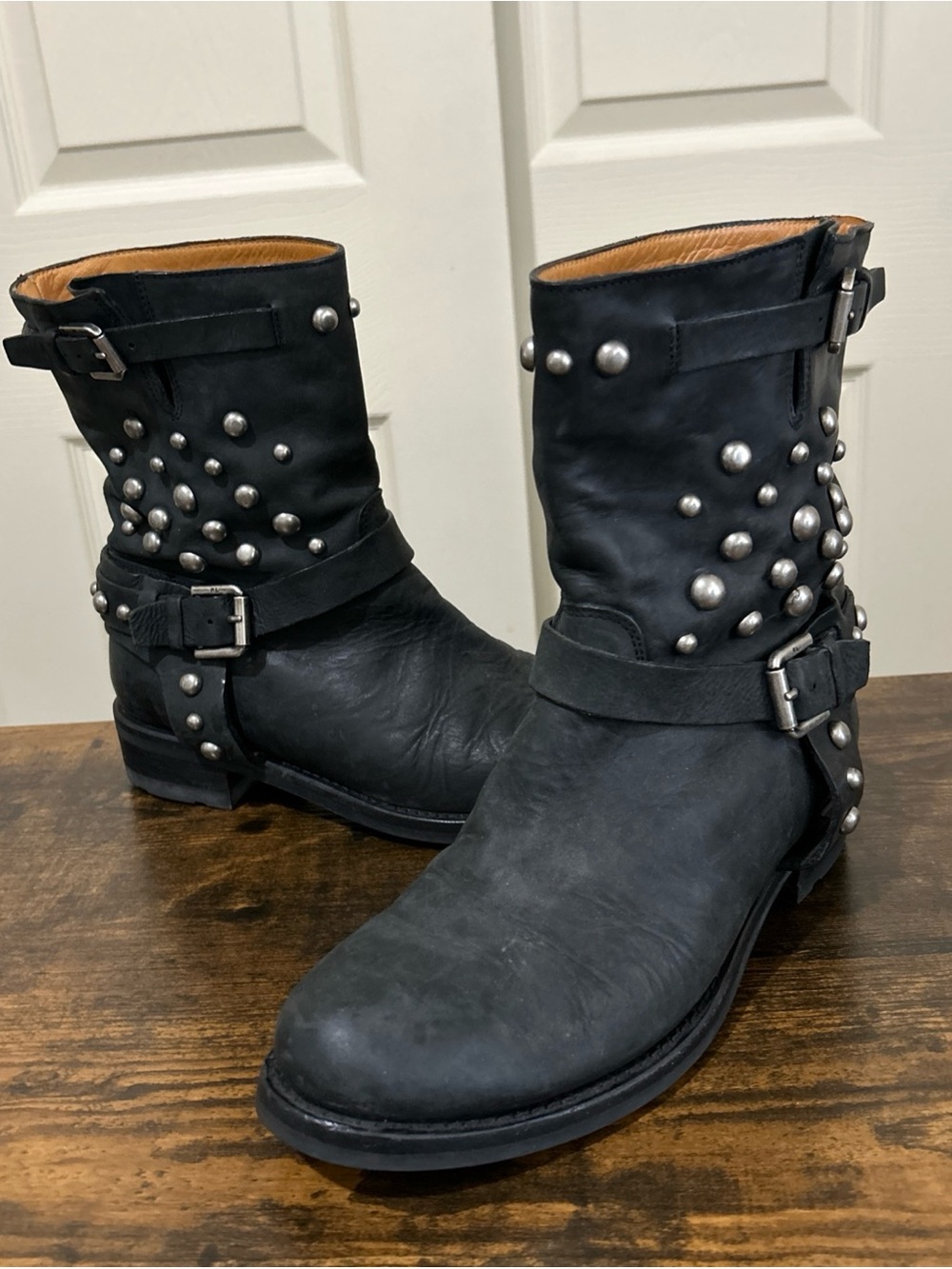 Ralph Lauren Purple Label Black Moto Studded Harness Boots NWOB 7.5